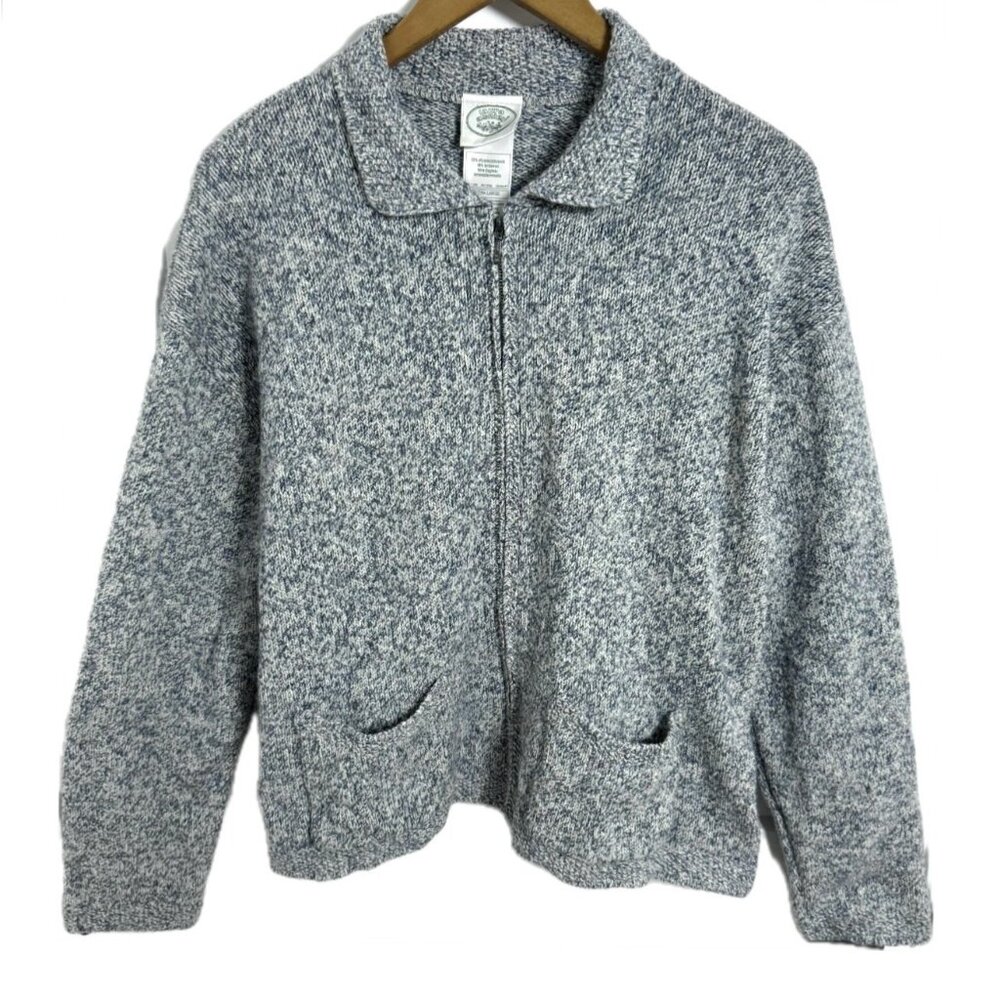 Vintage Made in‎ Scotland Silk Lambswool Cardigan Laura Ashley Marled Knit XL